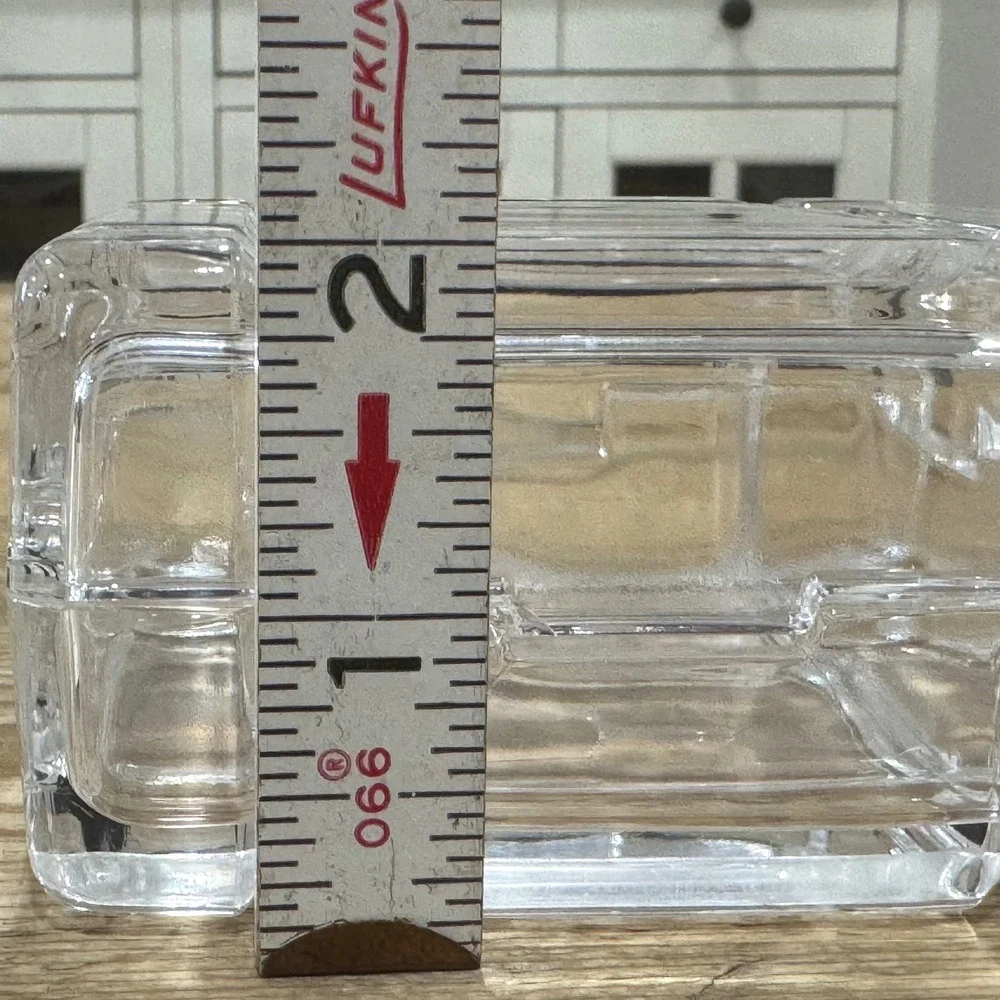 Clear Crystal Square Trinket Box Architectural Jewelry Case 1991 Kusak Engravers